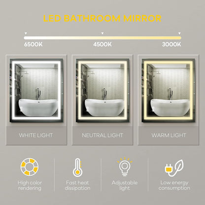 Led Mirror, Led Mirror for Bathroom, Led Bathroom Mirror, 32 X 24 Inch Lighted Bathroom Mirrors with Anti-Fog and Dimmable Led Mirror, Memory Bathroom Mirror, Led Vanity Mirror