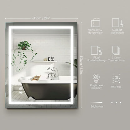 Led Mirror, Led Mirror for Bathroom, Led Bathroom Mirror, 32 X 24 Inch Lighted Bathroom Mirrors with Anti-Fog and Dimmable Led Mirror, Memory Bathroom Mirror, Led Vanity Mirror