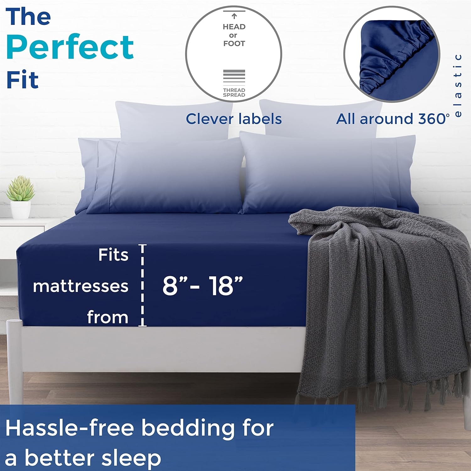 1000 Thread Count 100% Egyptian Cotton Fitted Sheet, Navy Blue Twin Fitted Sheet, Long - Staple Combed Pure Natural Cotton Sheet, Soft & Silky Sateen Weave