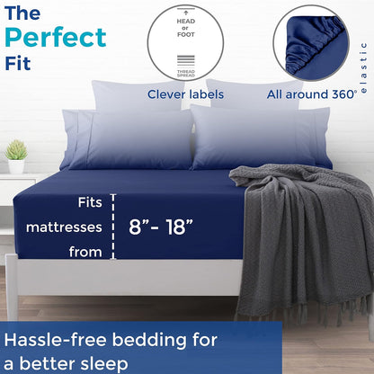 1000 Thread Count 100% Egyptian Cotton Fitted Sheet, Navy Blue Twin Fitted Sheet, Long - Staple Combed Pure Natural Cotton Sheet, Soft & Silky Sateen Weave
