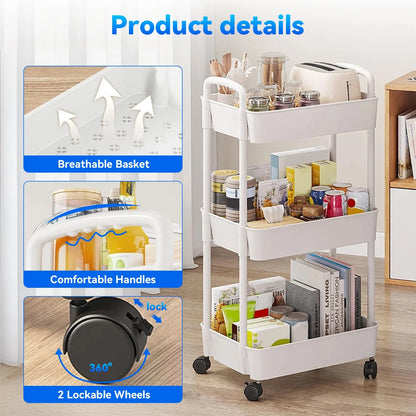 3 Drawers Cart Rolling Plastic Storage Cart and Organizer Metal Frame Plastic Drawers Plastic Trolley Organizer