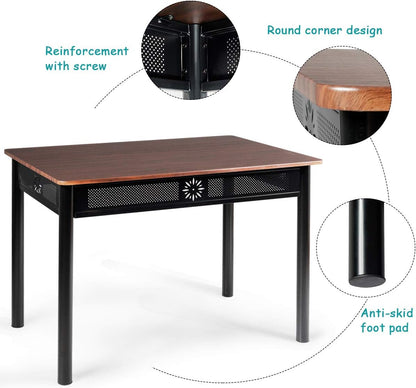 5 Piece Dining Table and Chairs Set Vintage Retro Wood Top Metal Frame Padded Seat Dining Table Set Home Kitchen Dining Room Furniture