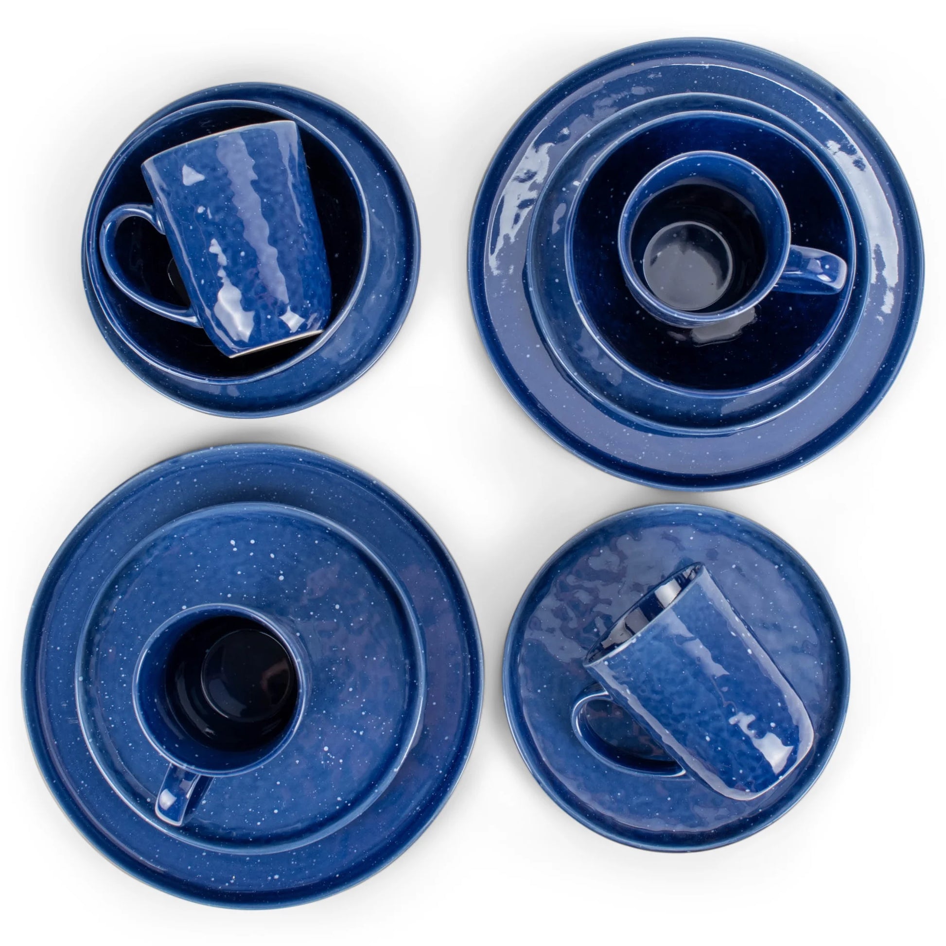 Shiny Speckled Ceramic Dinnerware 16 Piece Set - Service for 4, Blue