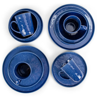 Shiny Speckled Ceramic Dinnerware 16 Piece Set - Service for 4, Blue