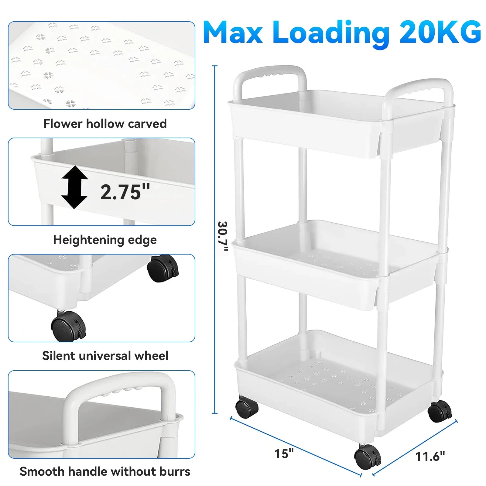 3 Drawers Cart Rolling Plastic Storage Cart and Organizer Metal Frame Plastic Drawers Plastic Trolley Organizer