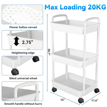 3 Drawers Cart Rolling Plastic Storage Cart and Organizer Metal Frame Plastic Drawers Plastic Trolley Organizer