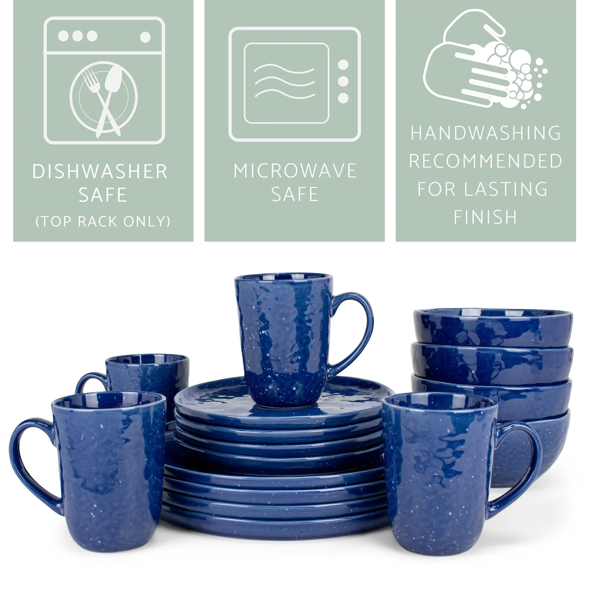 Shiny Speckled Ceramic Dinnerware 16 Piece Set - Service for 4, Blue