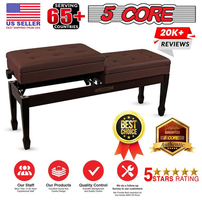 Wooden Adjustable Duet Piano Bench with Storage for Two