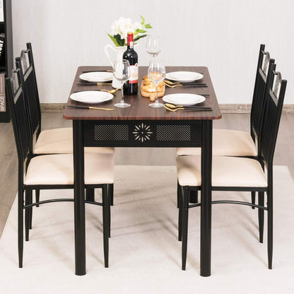 5 Piece Dining Table and Chairs Set Vintage Retro Wood Top Metal Frame Padded Seat Dining Table Set Home Kitchen Dining Room Furniture