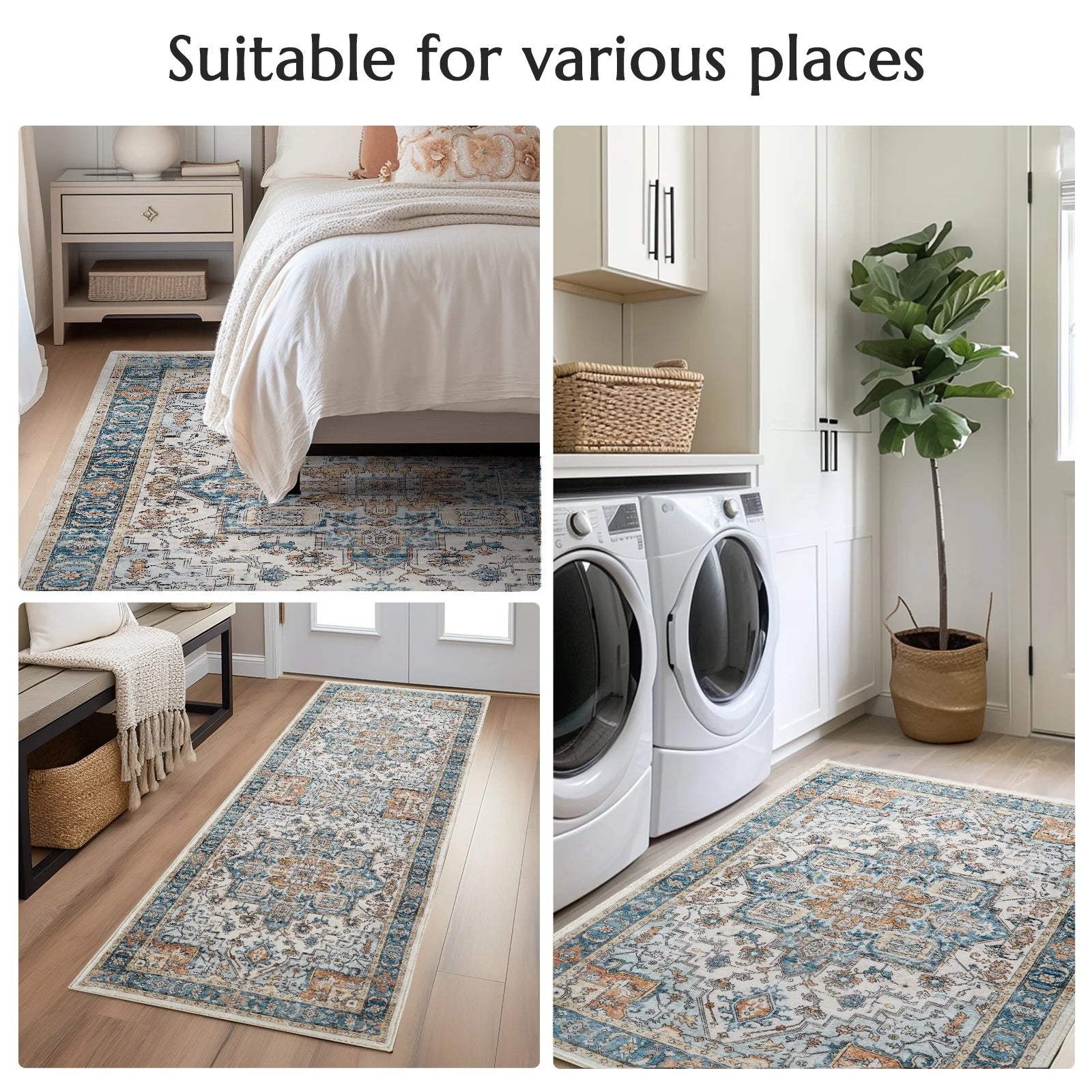Area Rug 4X6 Blue Traditional Carpet, Oriental Medallion Pattern Non Slip Indoor Rug for Living Room Bedroom