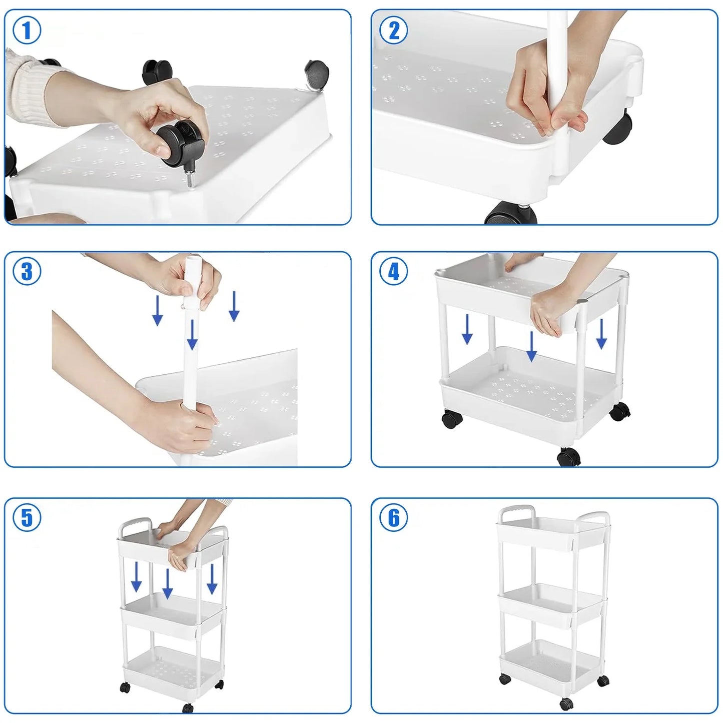 3 Drawers Cart Rolling Plastic Storage Cart and Organizer Metal Frame Plastic Drawers Plastic Trolley Organizer
