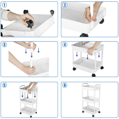 3 Drawers Cart Rolling Plastic Storage Cart and Organizer Metal Frame Plastic Drawers Plastic Trolley Organizer