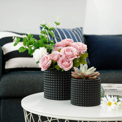 Black Ceramic Vintage Style Hobnail Patterned Planter Pots 6 and 5 Inch Containers with Watering Drain Plug for Indoor Succulent Plants or Flowers