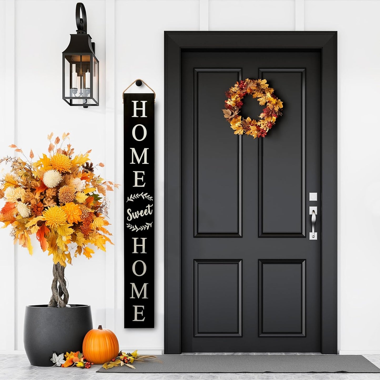 Tall Outdoor Welcome Sign for Front Door, 2 Sided 5 Ft Black Welcome Sign, Wooden Tall Welcome Sign for Front Porch, Farmhouse Welcome Porch Sign Wood Vertical Decor, Home Sweet Home Sign Porch Decor