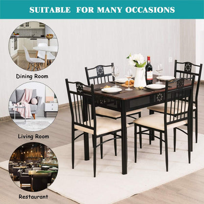 5 Piece Dining Table and Chairs Set Vintage Retro Wood Top Metal Frame Padded Seat Dining Table Set Home Kitchen Dining Room Furniture
