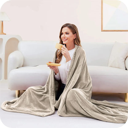 Electric Heated Blanket Coral Fleece 62" X 84" Twin Size-4 Heating Settings & 10 Hours Auto Off, Cozy Fabric Machine Washable-Beige