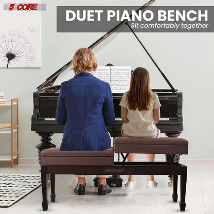 Wooden Adjustable Duet Piano Bench with Storage for Two