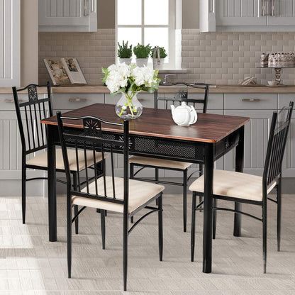 5 Piece Dining Table and Chairs Set Vintage Retro Wood Top Metal Frame Padded Seat Dining Table Set Home Kitchen Dining Room Furniture