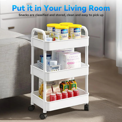 3 Drawers Cart Rolling Plastic Storage Cart and Organizer Metal Frame Plastic Drawers Plastic Trolley Organizer