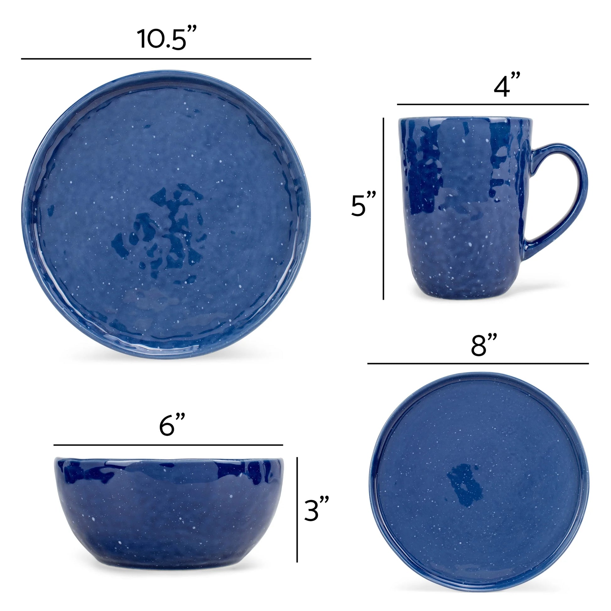 Shiny Speckled Ceramic Dinnerware 16 Piece Set - Service for 4, Blue